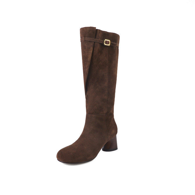 Karin Luna In Stock In Stock Mango Head Large Tube Belt Buckle Chunky Heel Long Boots