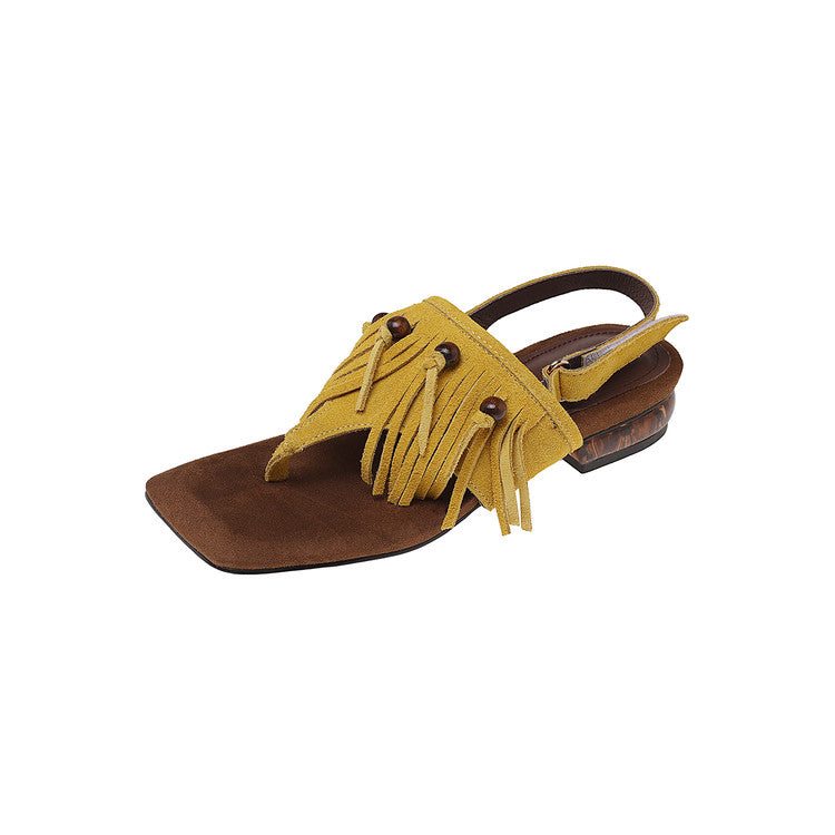 Karin Luna  Tassel Series~Spot Goods  In-stock Clip-toe Square Toe Sandals