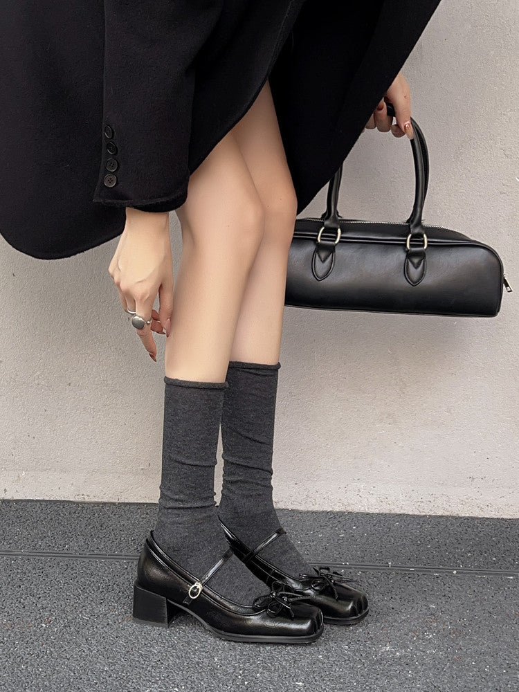 Karin Luna In Stock Spot Goods   One-strap Bowknot Square Toe Chunky Heel Mary Jane Shoes