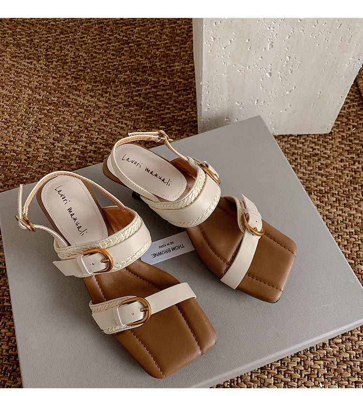 Karin Luna In Stock Spot Goods Vacation style Sofa Cushion Square Toe Irregular Heel Open-Toe Sandals