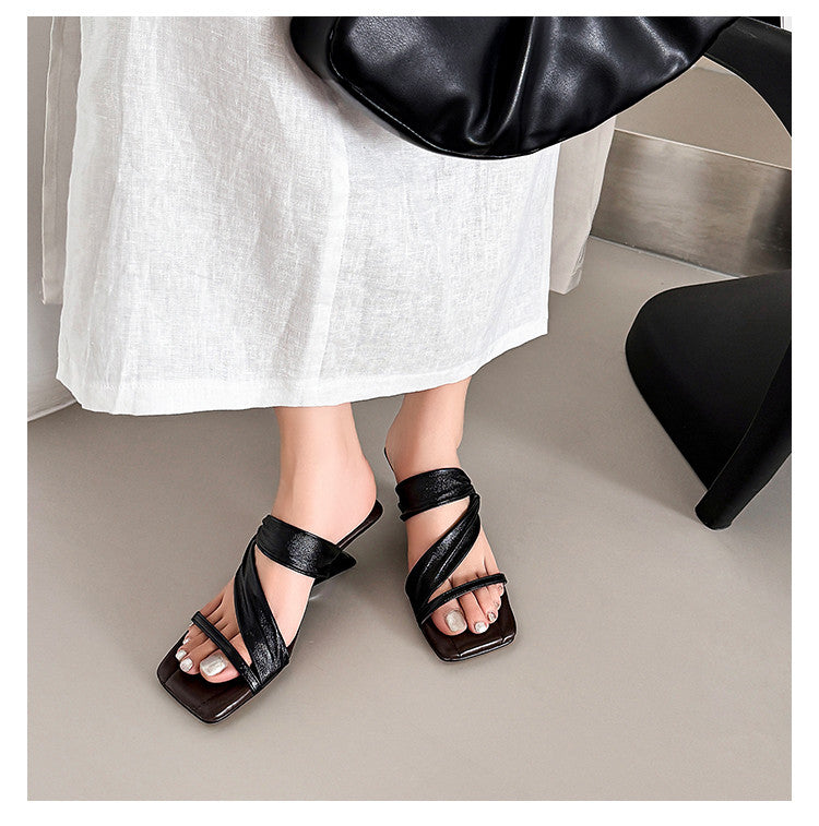 Karin Luna In Stock Spot Goods Minimalist Style Square-Toed Irregular Heel Slippers