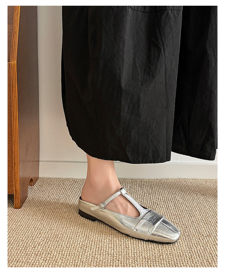 Karin Luna In Stock Spot Goods  t Square-Toed Full Leather Basic Slippers