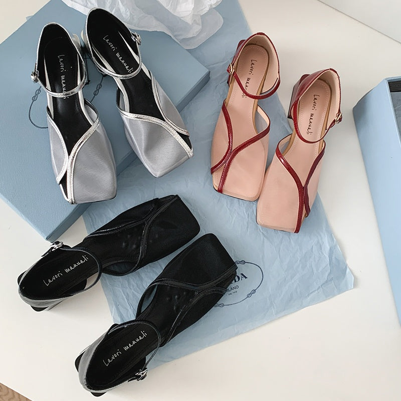 Karin Luna In Stock In Stock  Internet Celebrity Style Square Toe Mesh Chunky Heel Sandals