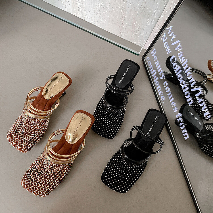 Karin Luna Highlights Fairness~In stock  Closed-Toe Diamond Mesh Unisex Convertible Sandals