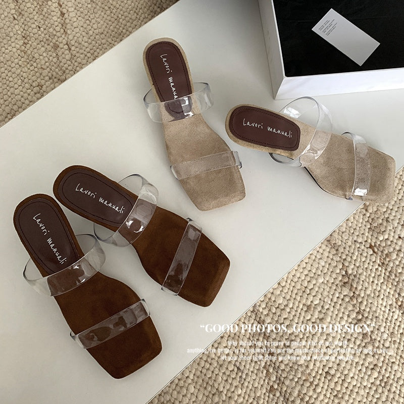 Karin Luna Hot-Selling Amber Element~Spot Goods Spot Goods Transparent tpu   Minimalist Square-Toed One-Strap Slippers