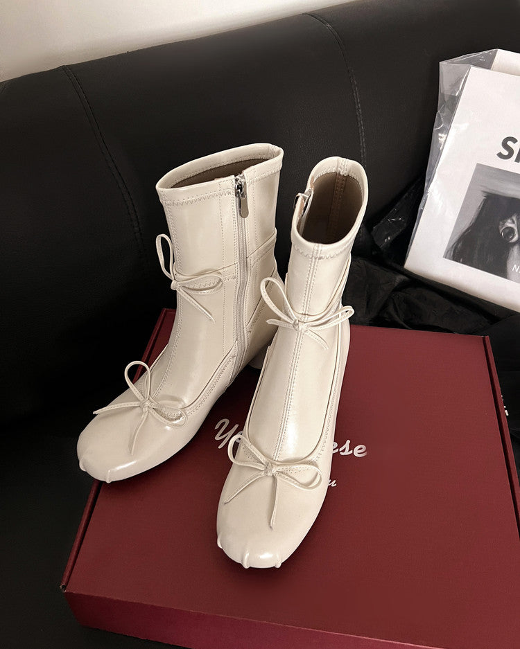 Karin Luna In Stock Spot Goods Hot-Selling Sweet Standard Bow Round-Toe Slim Short Boots