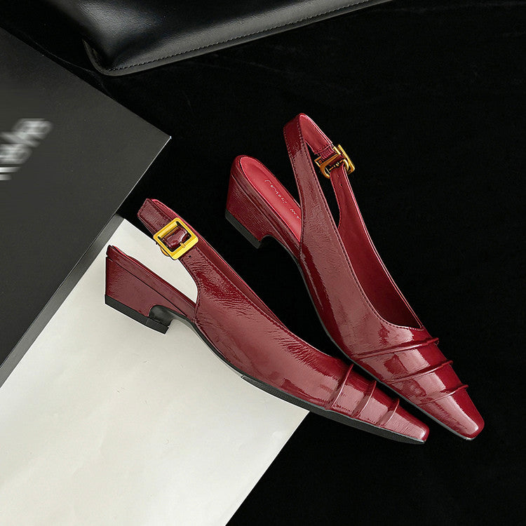 Karin Luna French Retro Square Toe Wrinkled Closed-Toe Sandals