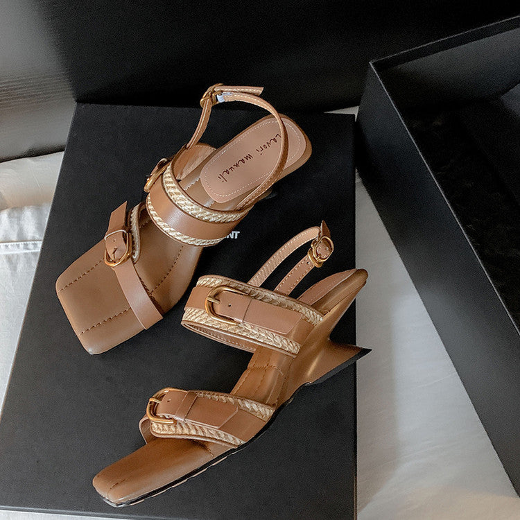 Karin Luna In Stock Spot Goods Vacation style Sofa Cushion Square Toe Irregular Heel Open-Toe Sandals