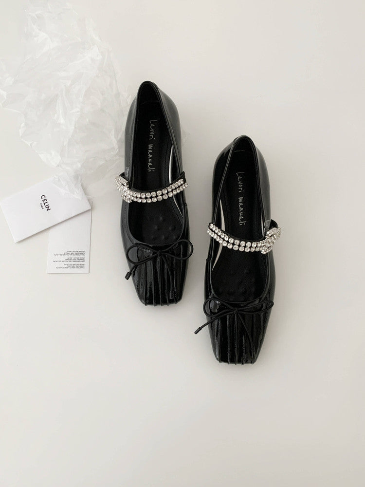 Karin Luna In Stock Spot Goods  Vintage Sweet Rhinestone One-Strap Granny Flats
