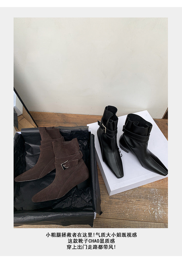 Karin Luna In Stock In Stock Hot-Selling Basic Old Money Style Retro Belt Buckle Short Boots