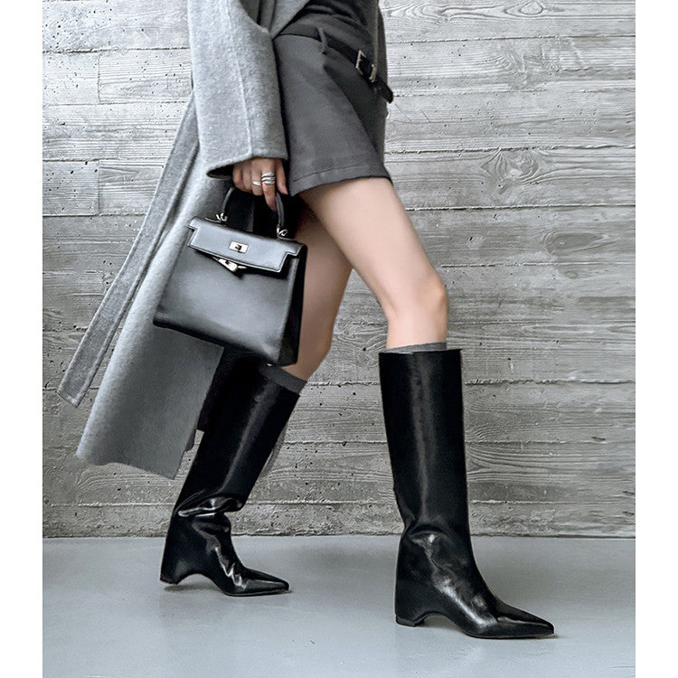 Karin Luna Minimalist Style High Tube Pointed Toe Hidden Heel Boots