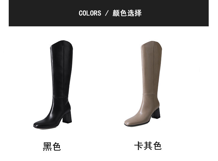 Karin Luna In Stock Spot Goods  Chunky Heel Side Zipper Riding Boots