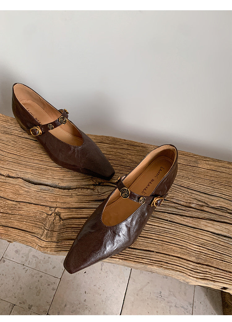 Karin Luna In Stock Spot Goods    Retro Classic Metal Camellia Irregular Heel Single Shoes