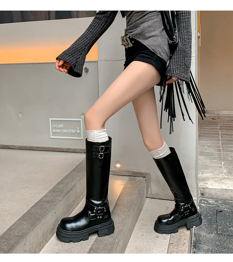 Karin Luna Full Cowhide  miumiu Popular Round Toe Thick Sole Beautiful and height-increasing