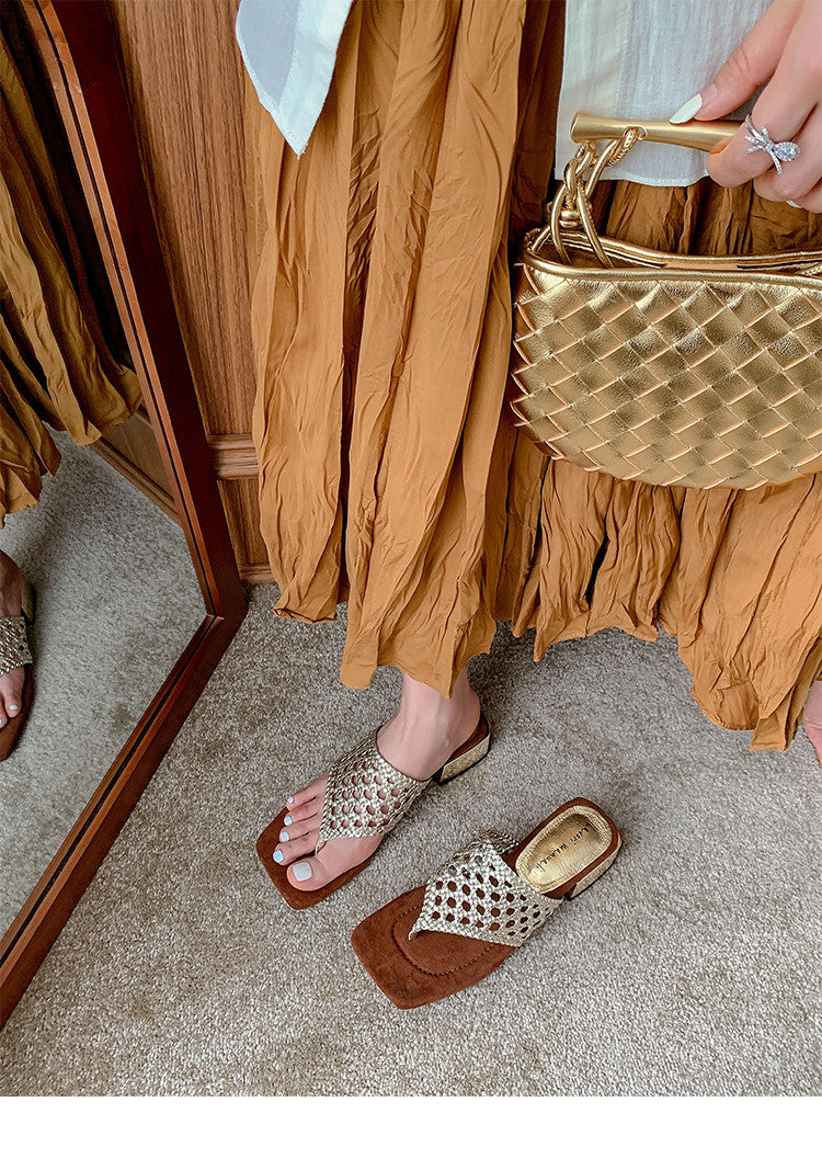Karin Luna Hot-Selling Braided Style  In stock Toe-strap Woven Sofa Insole Slippers