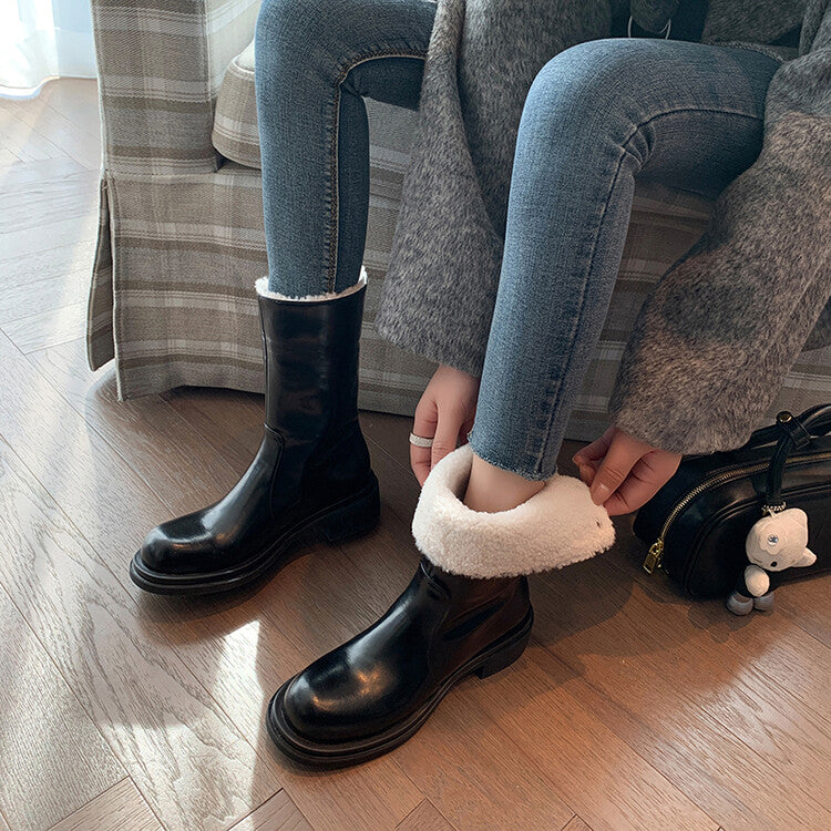 Karin Luna Classic Basic Style   Convertible Foldable Hidden Buckle Snow Fur Shoes Full cowhide Basic Flat Short Boots