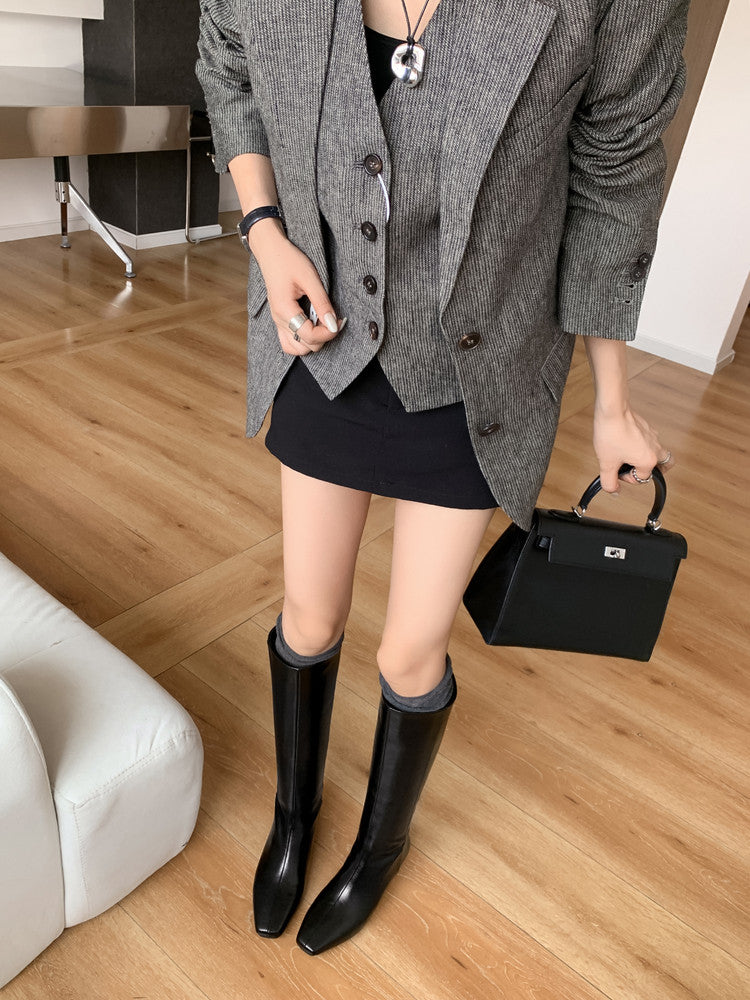 Karin Luna Minimalist Style Square-Toe Hidden Heel Long Boots