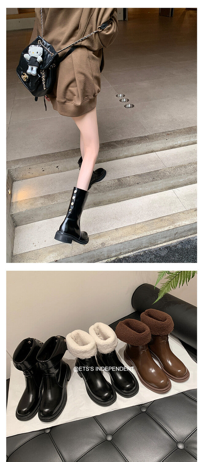 Karin Luna Classic Basic Style   Convertible Foldable Hidden Buckle Snow Fur Shoes Full cowhide Basic Flat Short Boots