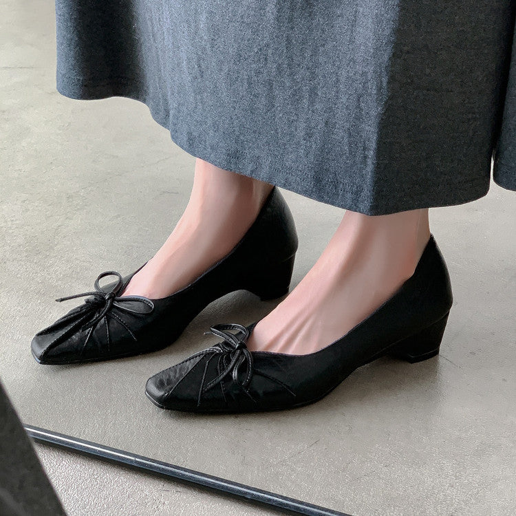 Karin Luna French Style Wrinkled Square Toe Height-Increasing Flats