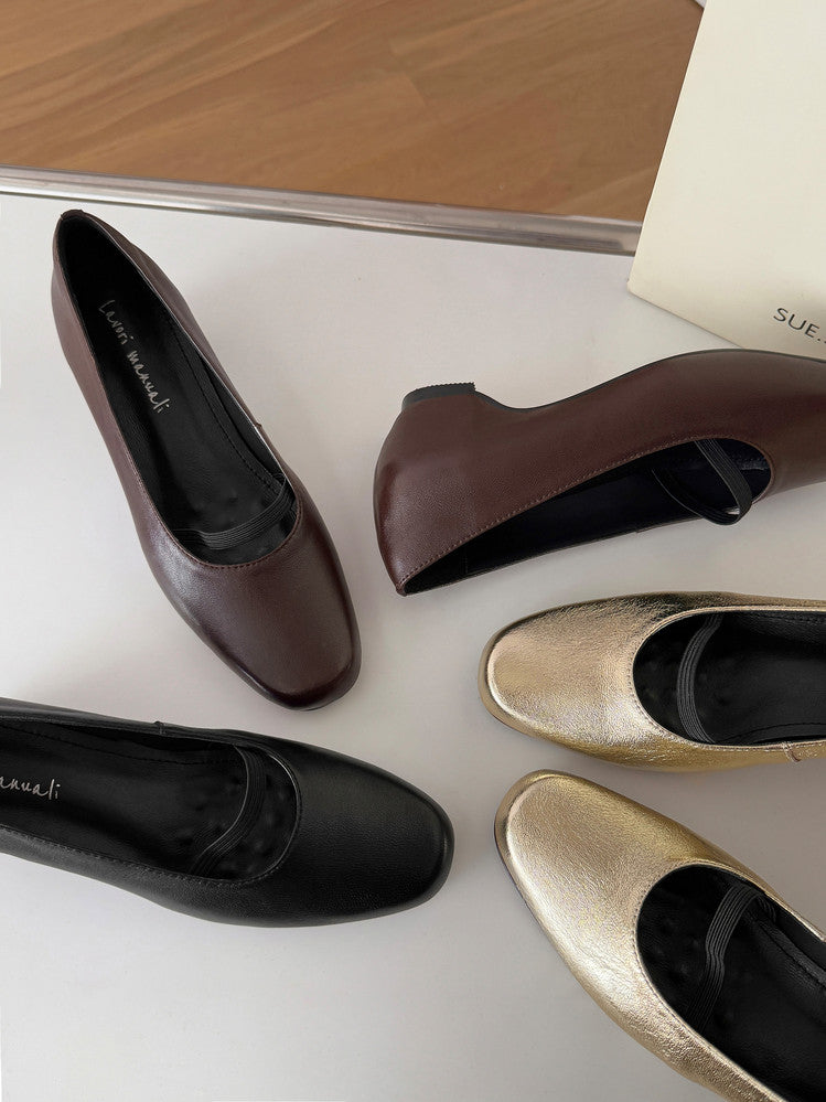 Karin Luna In Stock Spot Goods    Retro Elastic Band Chunky Heel Single Shoes