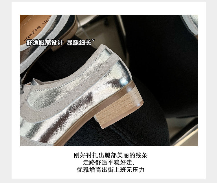 Karin Luna In Stock Spot Goods   Pig Nose Thin Strap Square Toe Patchwork Single Shoes