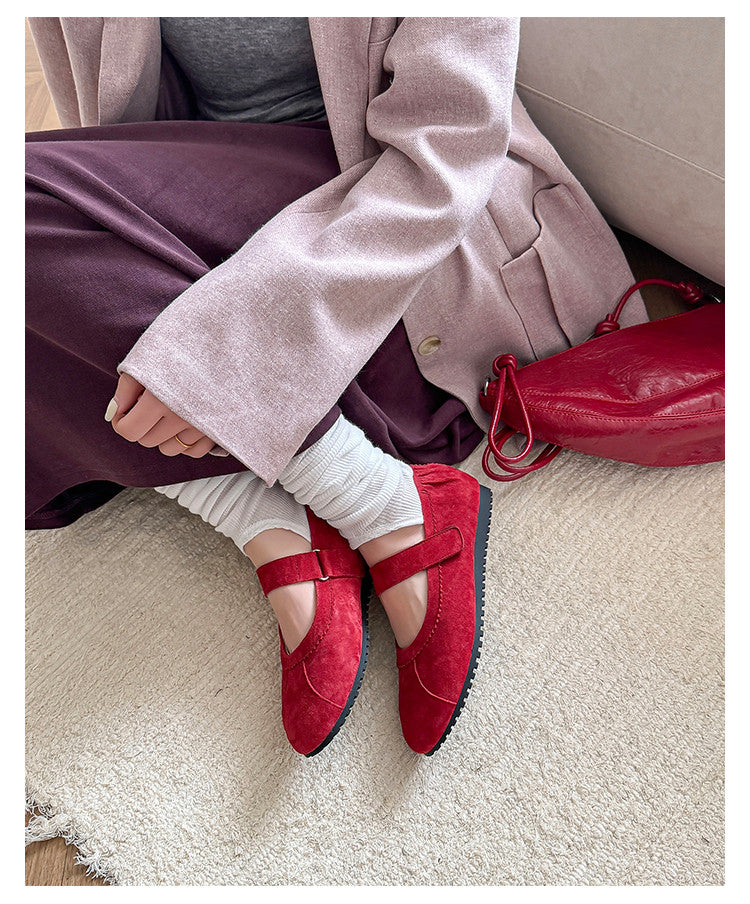 Karin Luna Casual Shoes Series~  In Stock In Stock Magic Tape Round Toe Internal Height Increase Single Strap Flats
