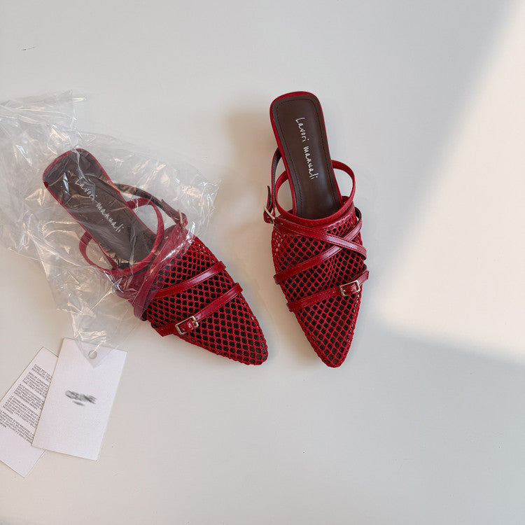 Karin Luna In Stock  Spot Goods  Mesh Series Elegant Closed-Toe Belt Buckle Slippers