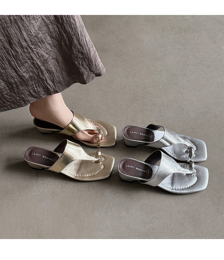 Karin Luna In Stock Spot Goods Clip-toe Square Toe Metal Buckle Minimalist Slippers