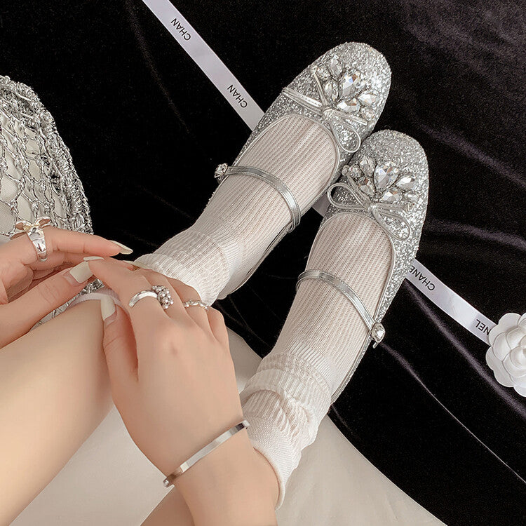 Karin Luna In Stock In Stock  Rhinestone One-Strap Round-Toe Slip-On Height-Increasing Soft Slippers
