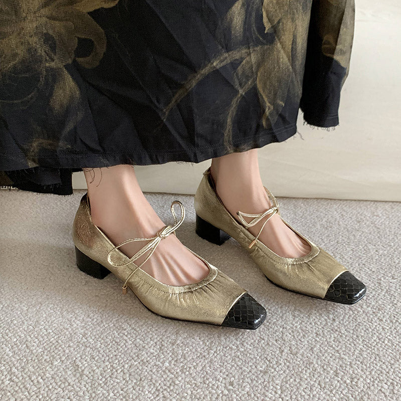 Karin Luna In Stock Spot Goods  Retro Sweet Bowknot Granny Wrinkled Single Shoes