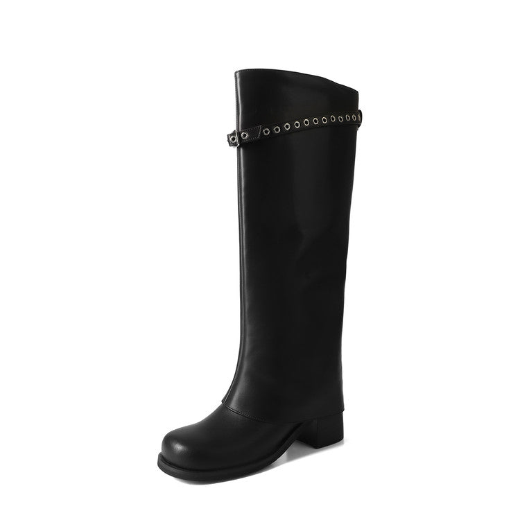 Karin Luna In Stock Spot Goods Belt Buckle Color-Washed Casual Thick-Soled Bootcut Pants Boots