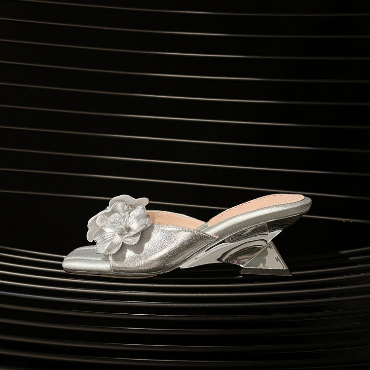 Karin Luna In Stock Spot Goods Camellia Classic style retro square toe shaped heel slippers