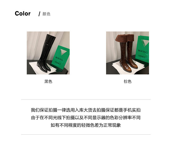 Karin Luna exploded  Three versions exploded Single Fleece Lining Fur Collar Version  Thick Fur Collar Foldable Hot-Selling Full Cowhide Pointed Toe Chunky Heel Classic Style