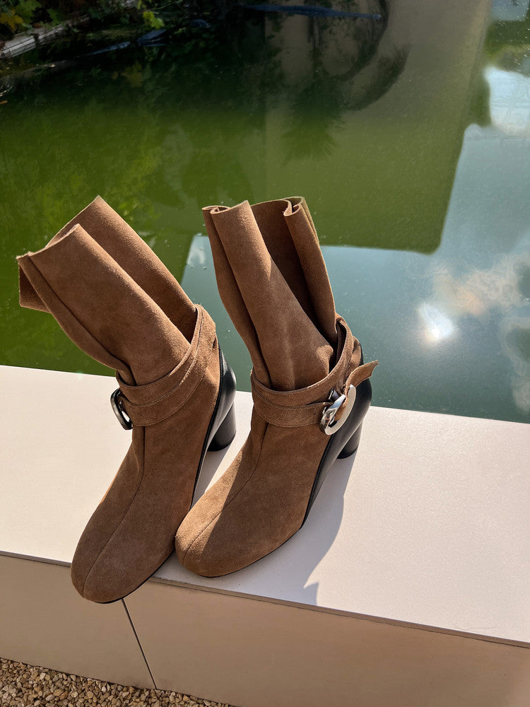Karin Luna In Stock Spot Goods  Belt Buckle High Heel Large Tube Small Short Boots