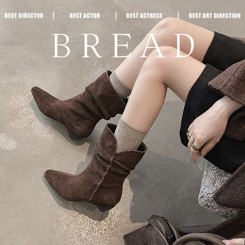 Karin Luna Small Square Toe Retro Ruched Pile Short Boots