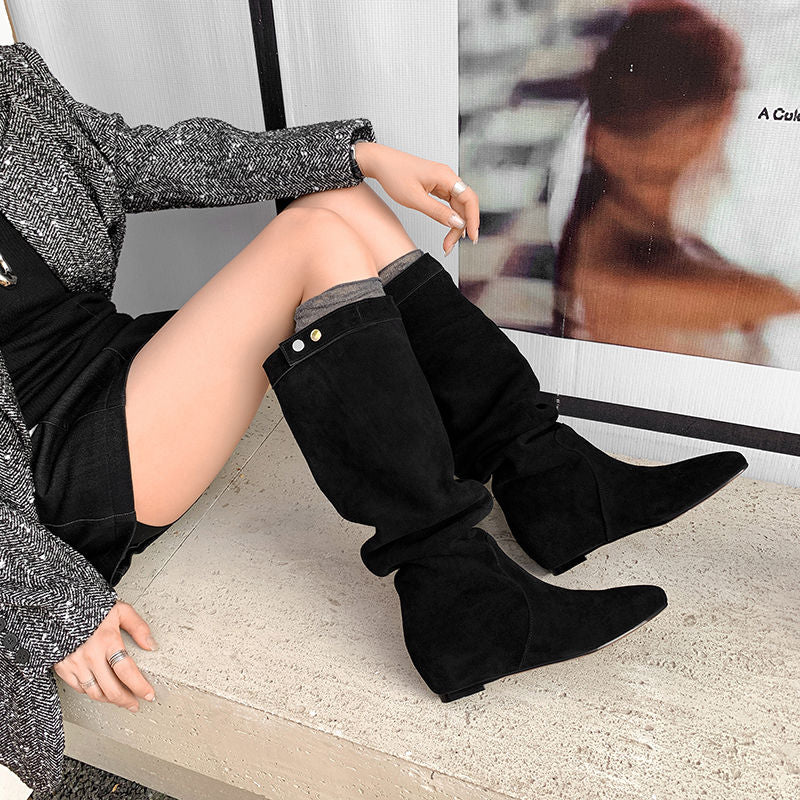 Karin Luna In Stock Spot Goods  Bestselling Suede Leather Sold Out Fast: Pile of Matte Inner Height-Increasing Western Boots