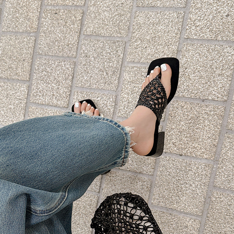 Karin Luna Hot-Selling Braided Style  In stock Toe-strap Woven Sofa Insole Slippers