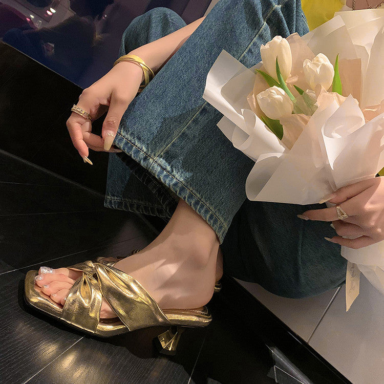 Karin Luna In Stock Spot Goods   Absolutely amazing4Color Cross Strap Thick Heel Square Toe Soft Slippers