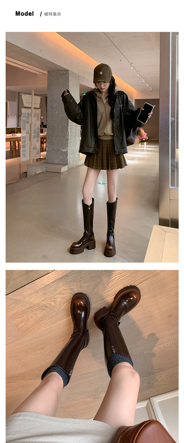 Karin Luna In Stock In Stock Slimming Diagonal Cut Tube Top  Best-selling in stock Retro Metal Buckle Thick-Soled Long Boots