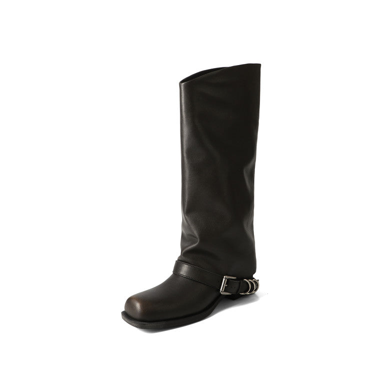 Karin Luna Elegant Style Square Toe Belt Buckle Pants Boot Short Boots