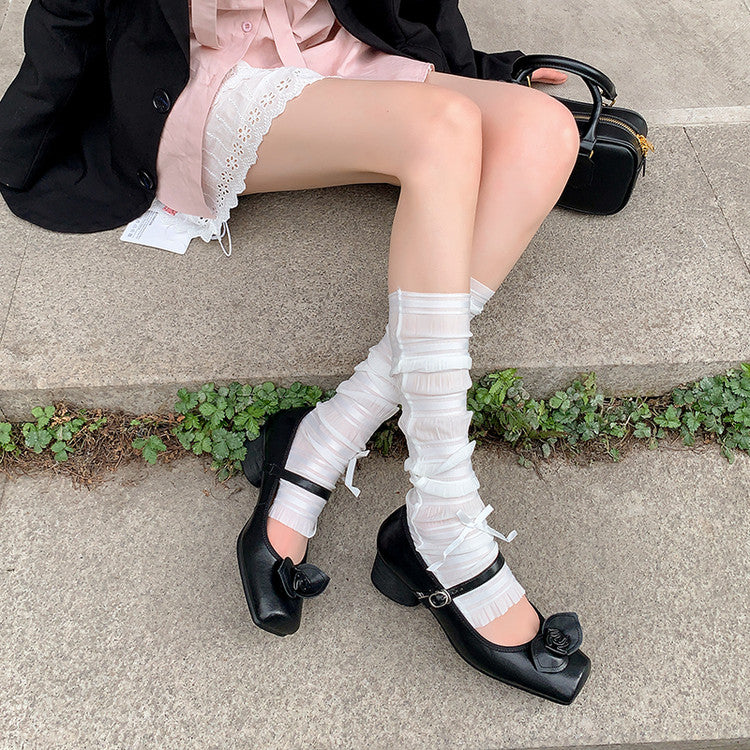 Karin Luna In Stock Spot Goods  Vintage Three-Dimensional Camellia Square-Toed Mary Jane Shoes