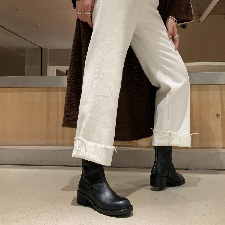 Karin Luna In Stock Spot Goods  Full-grain leather inside and out   Minimalist Texture  Round Toe Flat Bottom Basic Short Boots