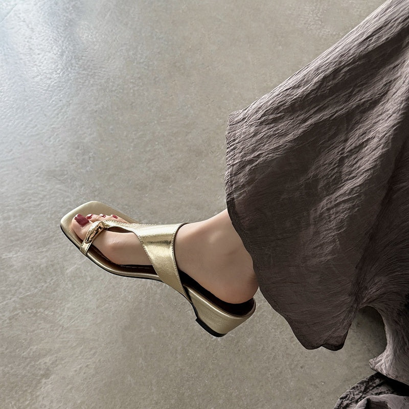 Karin Luna In Stock Spot Goods Clip-toe Square Toe Metal Buckle Minimalist Slippers