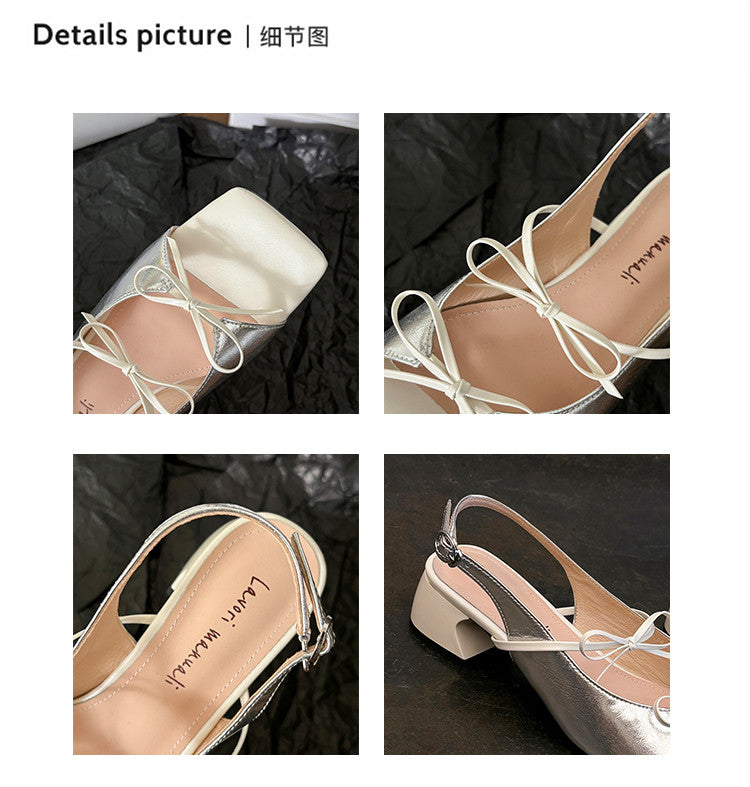 Karin Luna In Stock Spot Goods Square Toe Double Bow Thick Heel Sandals