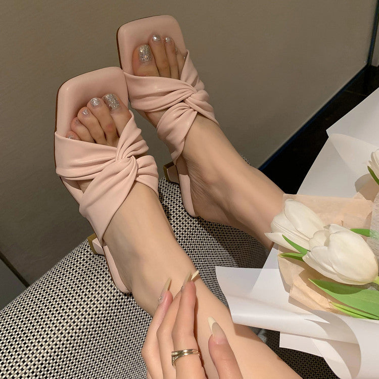 Karin Luna In Stock Spot Goods   Absolutely amazing4Color Cross Strap Thick Heel Square Toe Soft Slippers