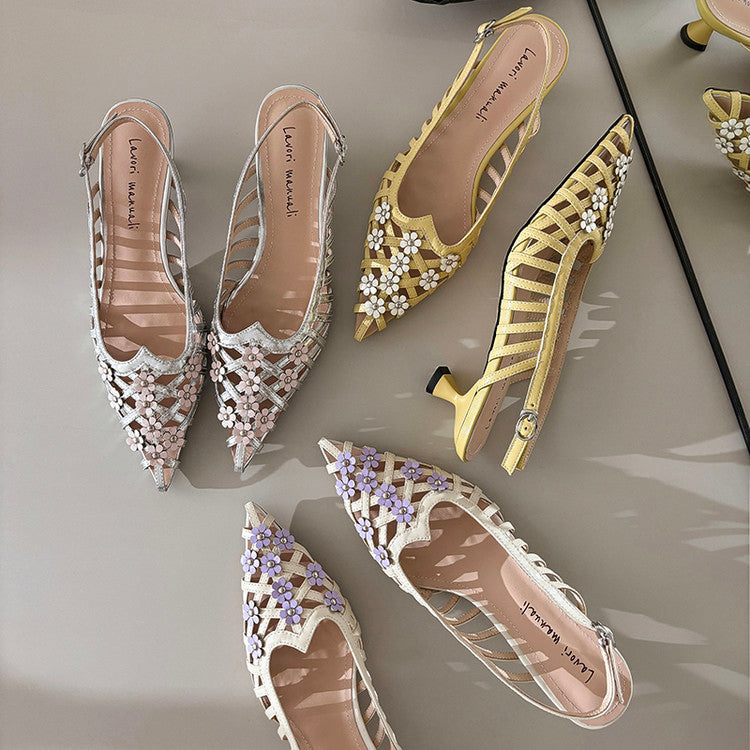 Karin Luna In Stock Spot Goods  Purely Handmade Flowers High-end Hollow Out Sandals