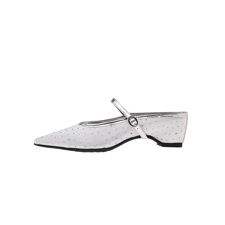 Karin Luna In Stock Spot Goods  Breathable Mesh Fabric Embellished Hand Drill Pointed Toe Slippers