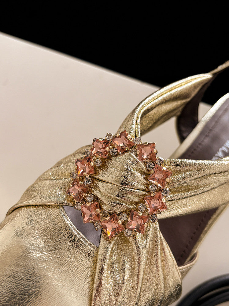 Karin Luna Bestseller Popular  Pointed Toe Irregular Heel Elegant Rhinestone Closed-Toe Sandals