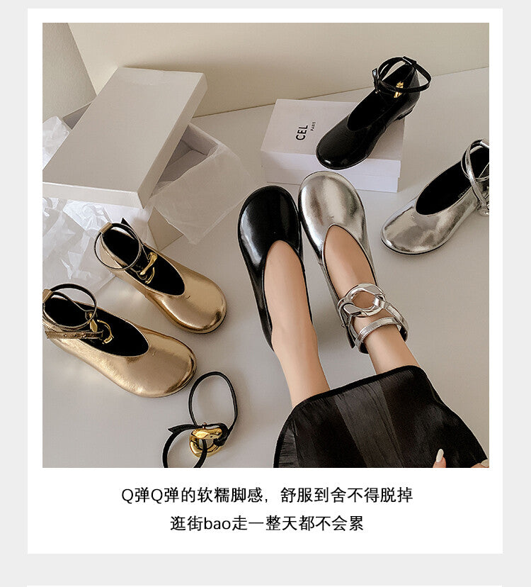 Karin Luna In Stock Large Stock Main Promotion  Two-Way Wear Height-Increasing Retro Gold Buckle Mary Jane Shoes