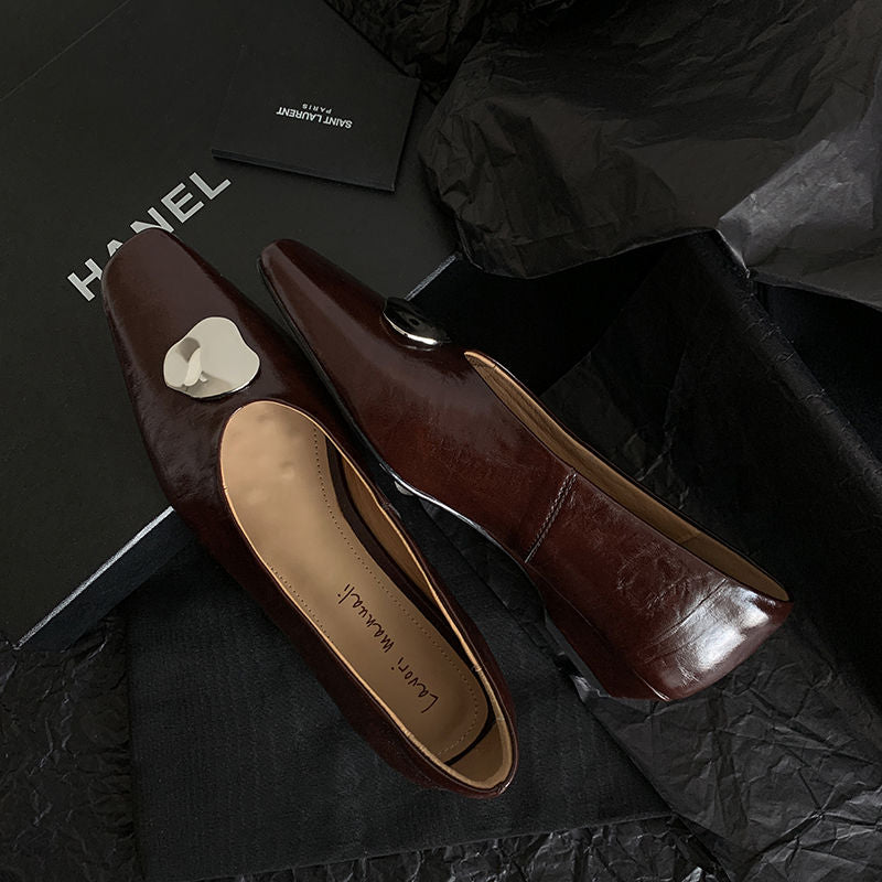 Karin Luna In Stock Spot Goods  Small Metal Decoration Thick Heel Single Shoes